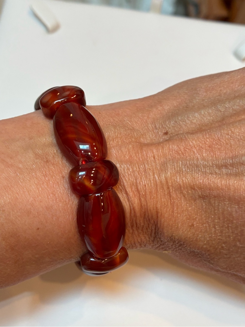 Women's Classic Carnelian Amber Red Glass Beaded Stretch Bracelet